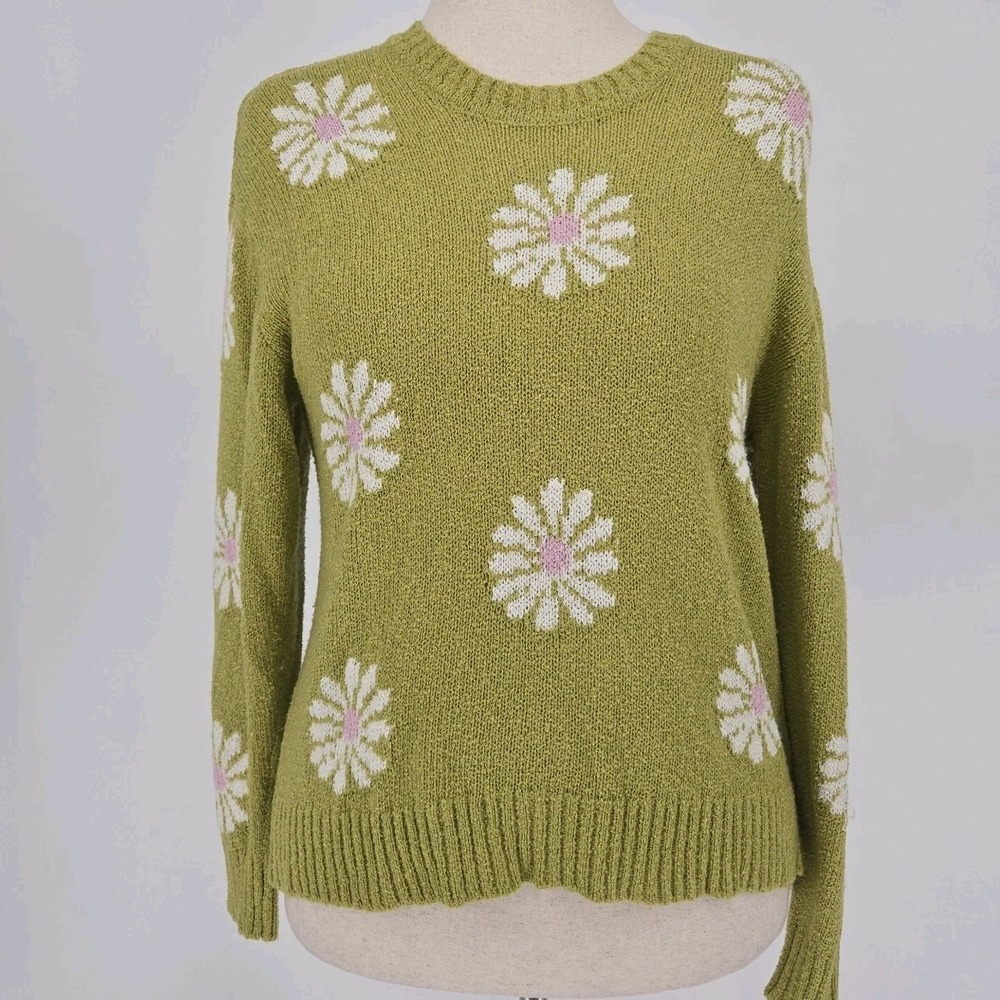 Show Me Your Mumu Green Daisy Flower Power Seasons Sweater Women Small Boho Neon